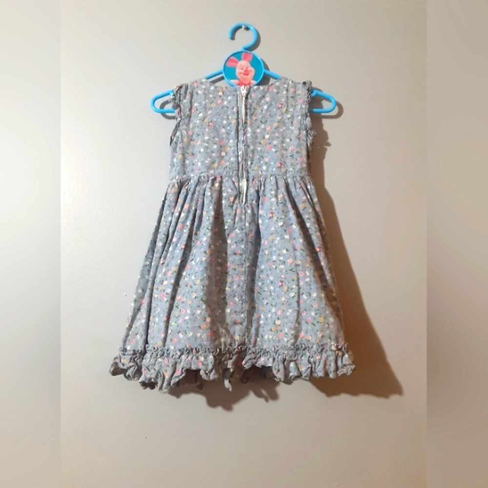 Popatu Blue Dress with Colorful Floral Pattern Rulled Bottom Size 4 Prarie Boho - Picture 4 of 5